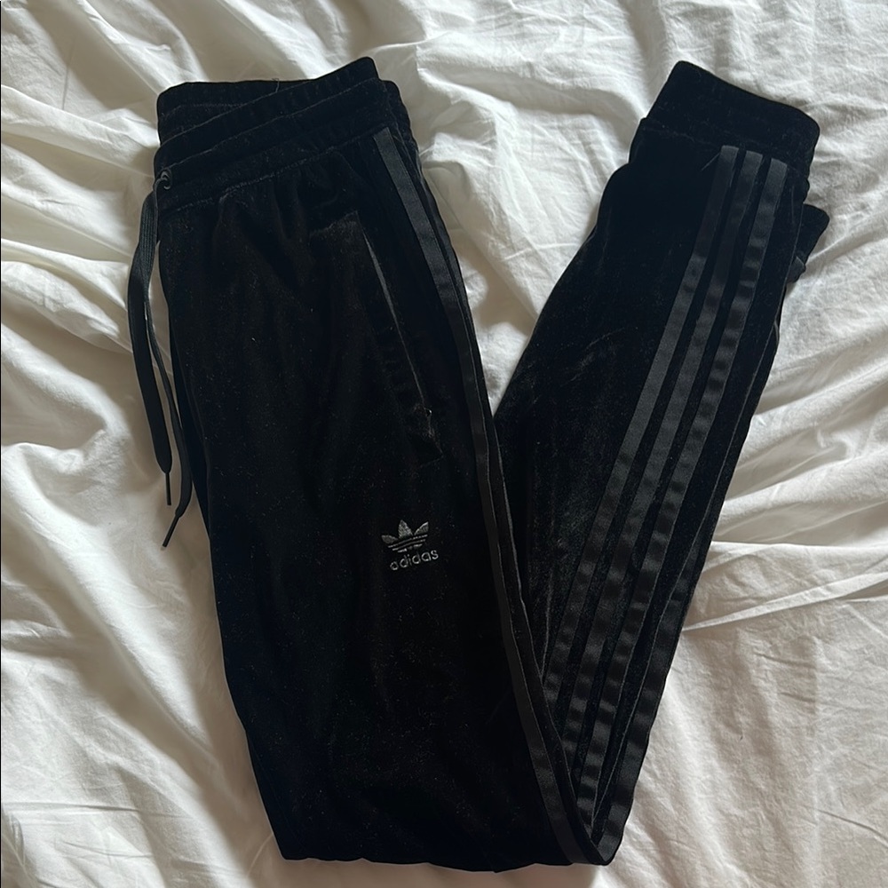 Adidas Velvet Joggers with Grosgrain Stripes in Black